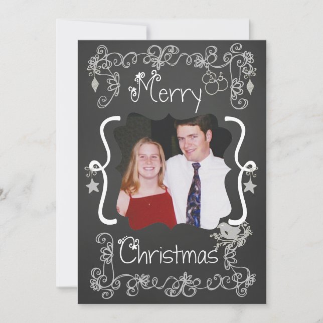 Grey Scrolls Customised Photo Holiday Card (Front)