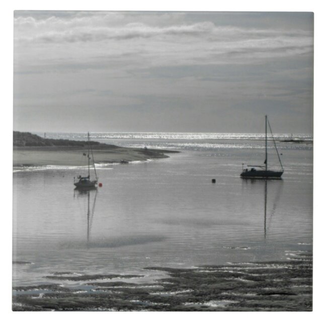 Grey Sea and Sailing Boats Ceramic Tile (Front)