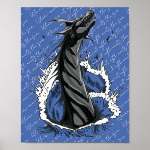 Grey Sea Monster Serpent Ocean Waves Poster