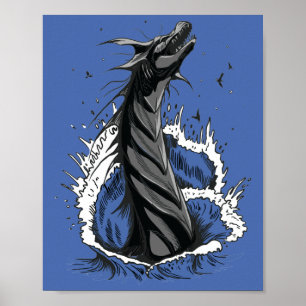 Grey Sea Monster Serpent Ocean Waves Poster