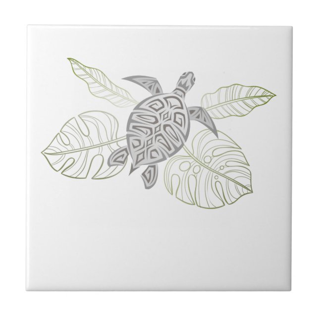 Grey Sea Turtle Tropical Coastal  Tile (Front)