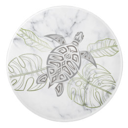 Grey Sea Turtle Tropical Marble Coastal Ceramic Knob