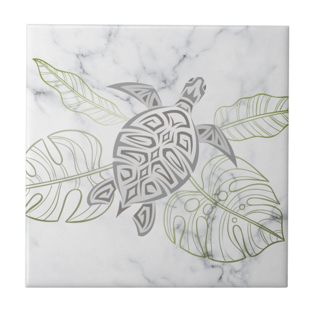 Grey Sea Turtle Tropical Marble Coastal  Tile (Front)