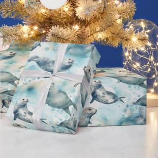 Grey seal watercolor wrapping paper