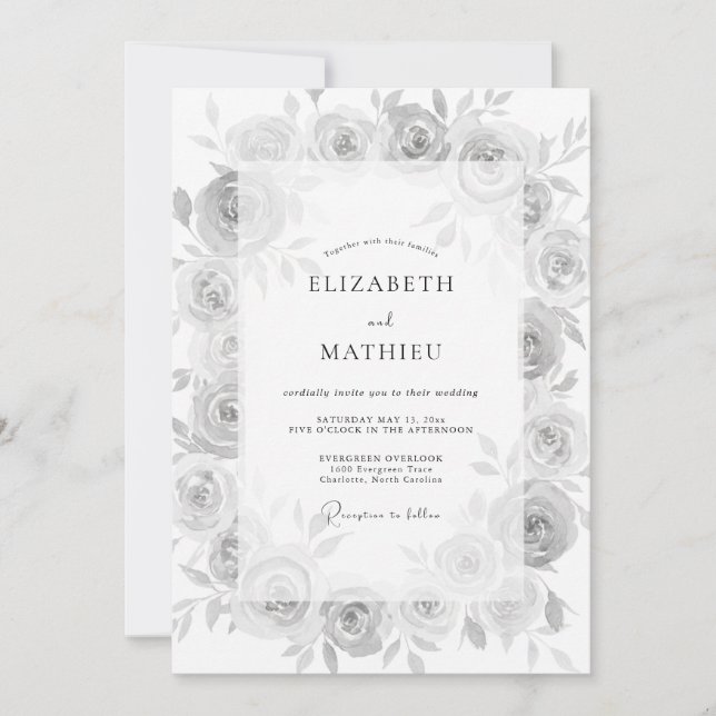 Grey Serene Floral Wedding Invitation (Front)