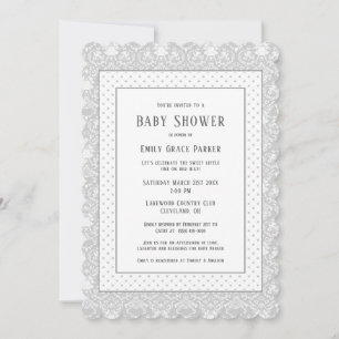 Grey Shabby Chic Vintage Baby Girl Shower Invitation