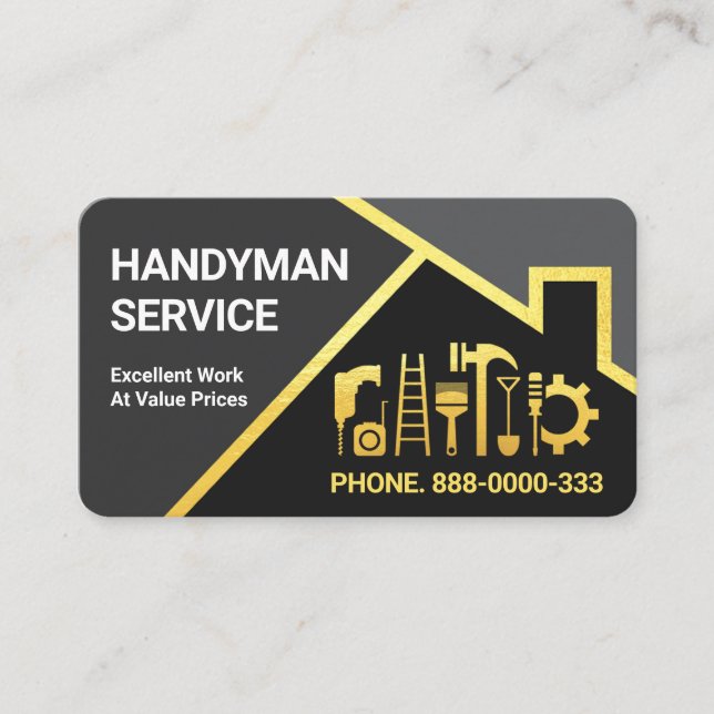 Grey Shades Gold Roofing Border Business Card (Front)