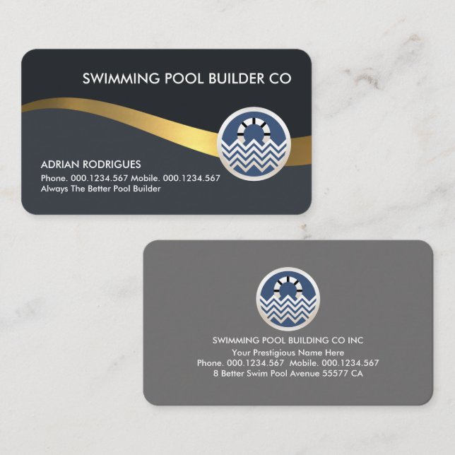 Grey Shades Gold Water Wave Business Card (Front/Back)