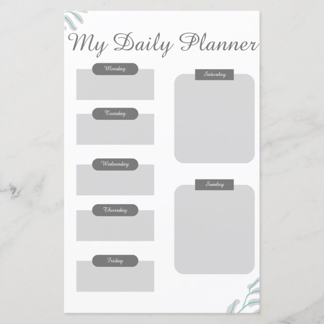 Grey Shades Minimal Daily Planner Sheet (Front)