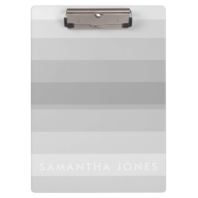 Grey Shades Ombre Simple Stripe Personalise Name Clipboard (Front)
