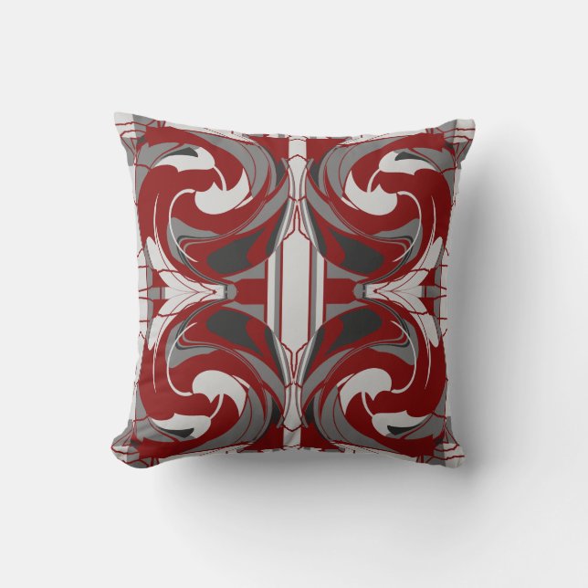 Grey Shades on Dark Red Floral Large Tile Design Cushion (Front)