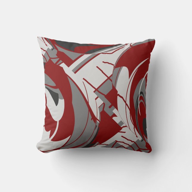 Grey Shades on Dark Red Lush Leaves Art Abstract Cushion (Front)