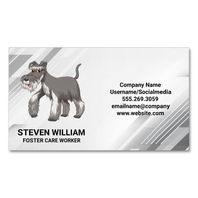 Grey Shaggy Dog | Animal Services Magnetic Business Card (Front)
