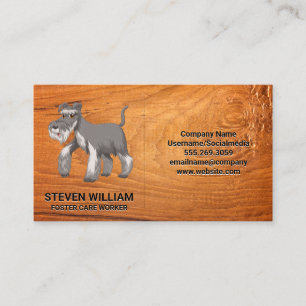 Grey Shaggy Dog   Wood Background Business Card