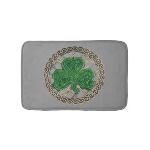 Grey Shamrock On Celtic Knots Bath Mat