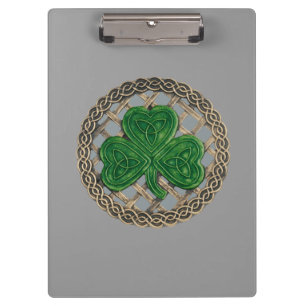 Grey Shamrock On Celtic Knots Clipboard