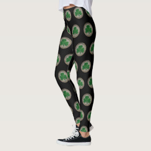 Grey Shamrock On Celtic Knots Leggings