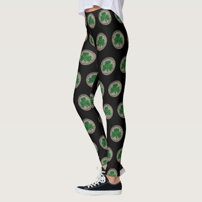 Grey Shamrock On Celtic Knots Leggings (Left)