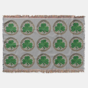 Grey Shamrock On Celtic Knots Throw Blanket