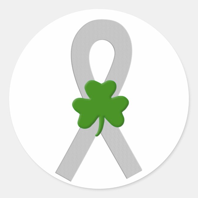 Grey Shamrock Ribbon Classic Round Sticker (Front)