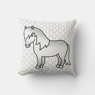 Grey Shetland Pony Cute Cartoon Illustration Cushion