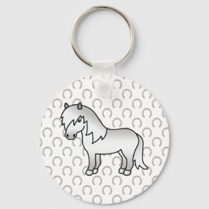 Grey Shetland Pony Cute Cartoon Illustration Key Ring
