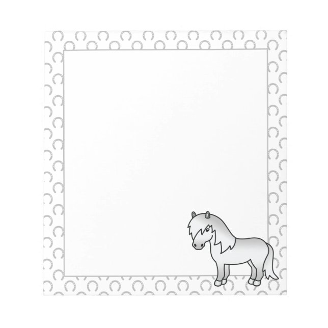 Grey Shetland Pony Cute Cartoon Illustration Notepad (Front)