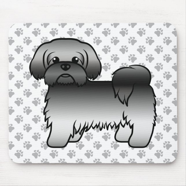 Grey Shih Tzu Cute Cartoon Dog Illustration Mouse Mat (Front)