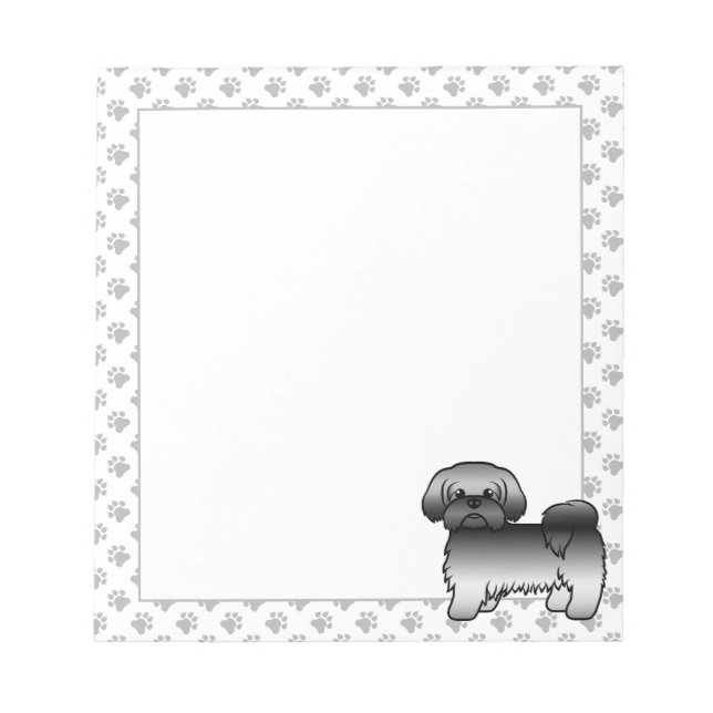 Grey Shih Tzu Cute Cartoon Dog Illustration Notepad (Front)