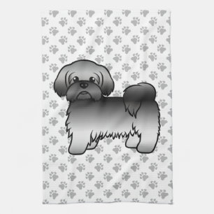 Grey Shih Tzu Cute Cartoon Dog Illustration Tea Towel