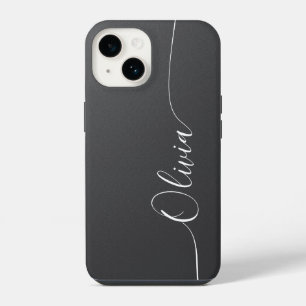 Grey Shimmer Elegant Calligraphy Script Name iPhone 14 Case