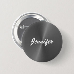 Grey shiny faux metal custom name 6 cm round badge