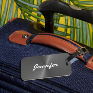 Grey shiny faux metal custom name luggage tag