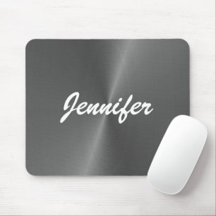 Grey shiny faux metal custom name mouse mat