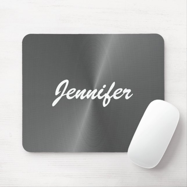 Grey shiny faux metal custom name mouse mat (With Mouse)