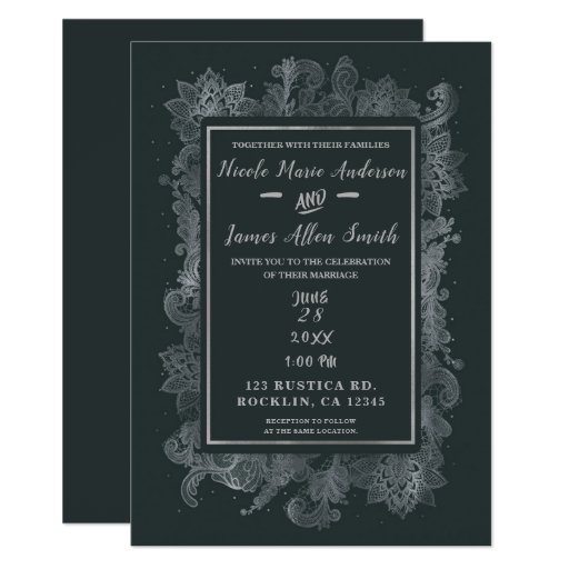 Image of Grey & Shiny Silver Elegant Floral Wedding Invitation