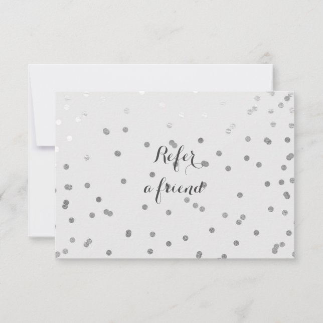 Grey & Shiny Silver Modern Dots Referral Card (Front)