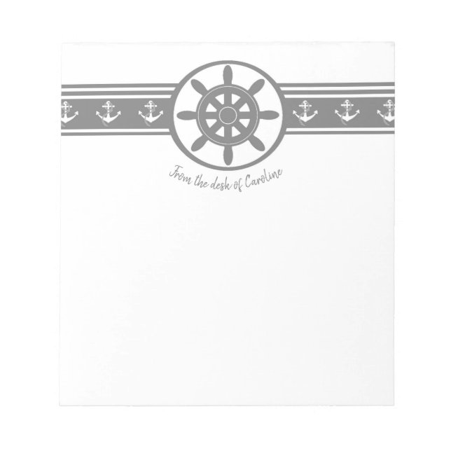 Grey Ships Wheel Personalised Notepad (Front)
