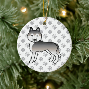 Grey Siberian Husky Cute Cartoon Dog Ceramic Tree Decoration