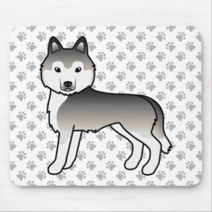 Grey Siberian Husky Cute Cartoon Dog Mouse Mat