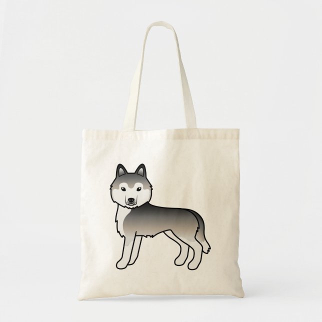 Grey Siberian Husky Cute Cartoon Dog Tote Bag (Front)