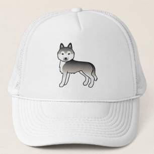 Grey Siberian Husky Cute Cartoon Dog Trucker Hat