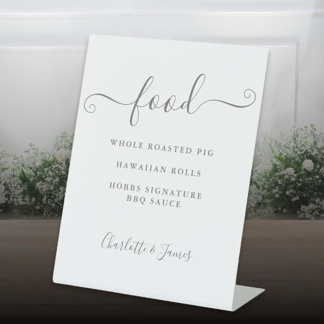 Grey Signature Script Food Menu Pedestal Sign (Gray Signature Script Food Menu Pedestal Sign)