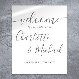 Grey Signature Script Wedding Welcome Sign