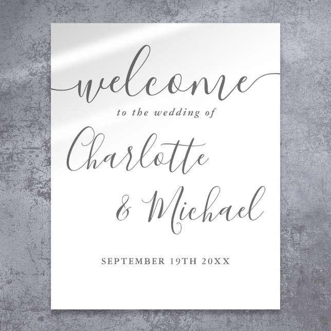 Grey Signature Script Wedding Welcome Sign (Gray Signature Script Wedding Welcome Sign)