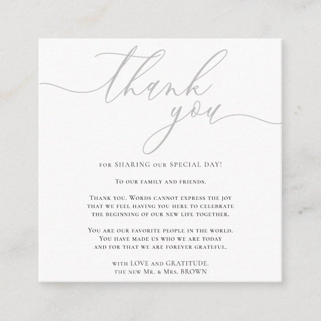 Grey Signature Simple Custom Photo Thank You Enclosure Card (Front)