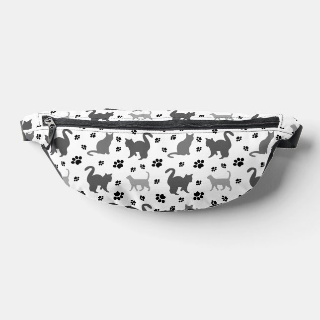 Grey Silhouette Cats Pawprints Pattern Bum Bags (Lay Down)