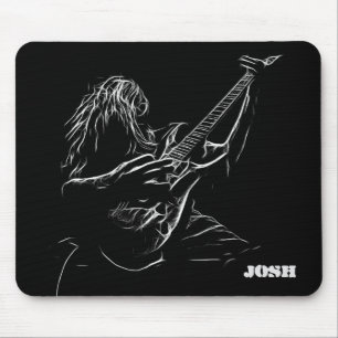 Grey Silhouette Guitarist Mouse Mat
