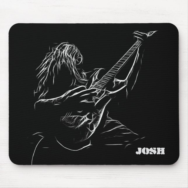 Grey Silhouette Guitarist Mouse Mat (Front)
