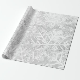 Grey Silve Glitter Christmas Holiday Snowflake Joy Wrapping Paper